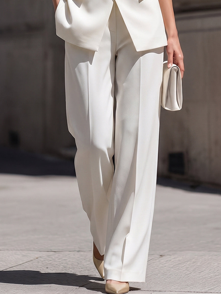 Léon Varel Asymmetrical Sleeveless Blazer Vest & High-Waisted Wide-Leg Trousers Two-Piece Suit