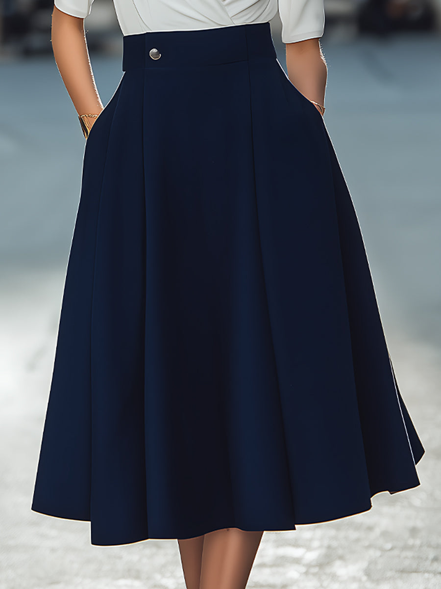 Léon Varel Contrast Wrap Top & A-Line Midi Dress Set