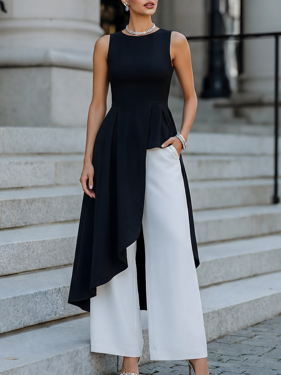 Léon Varel Asymmetric Overlay Top & Wide-Leg Pants Set