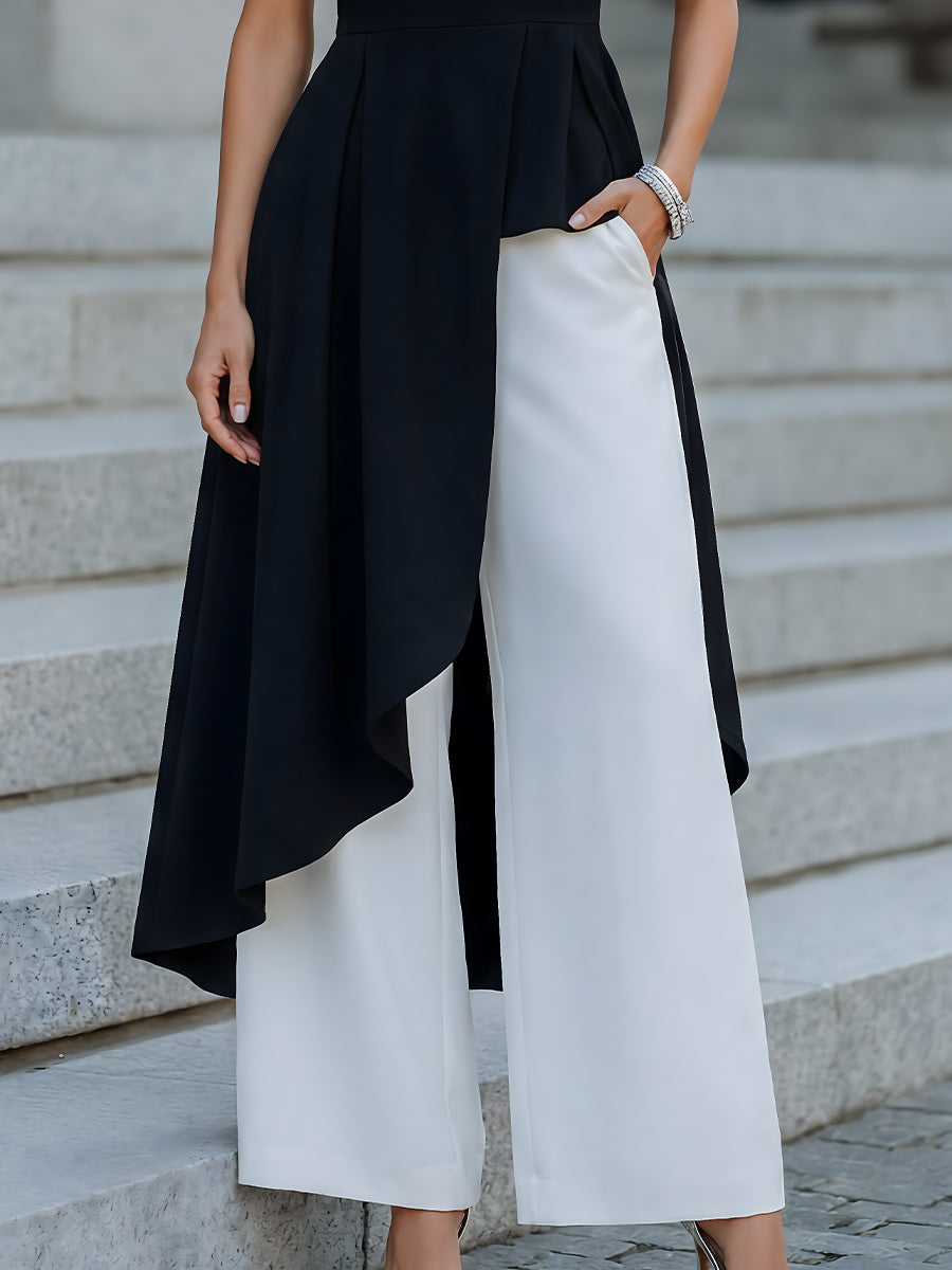 Léon Varel Asymmetric Overlay Top & Wide-Leg Pants Set