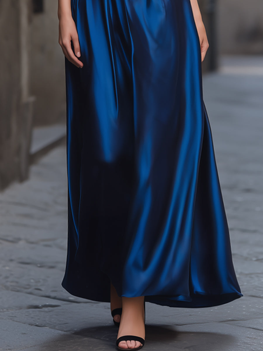 Léon Varel Off-Shoulder Satin A-Line Maxi Dress