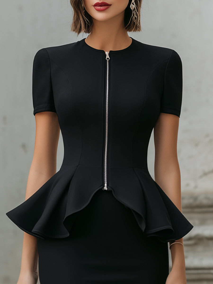 Léon Varel Zip Front Peplum Top & Pencil Skirt Tailored Set
