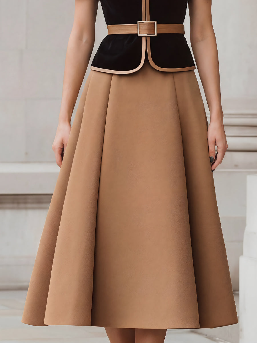 Léon Varel Contrast Trim Peplum Blazer And Pleated A-Line Skirt Set