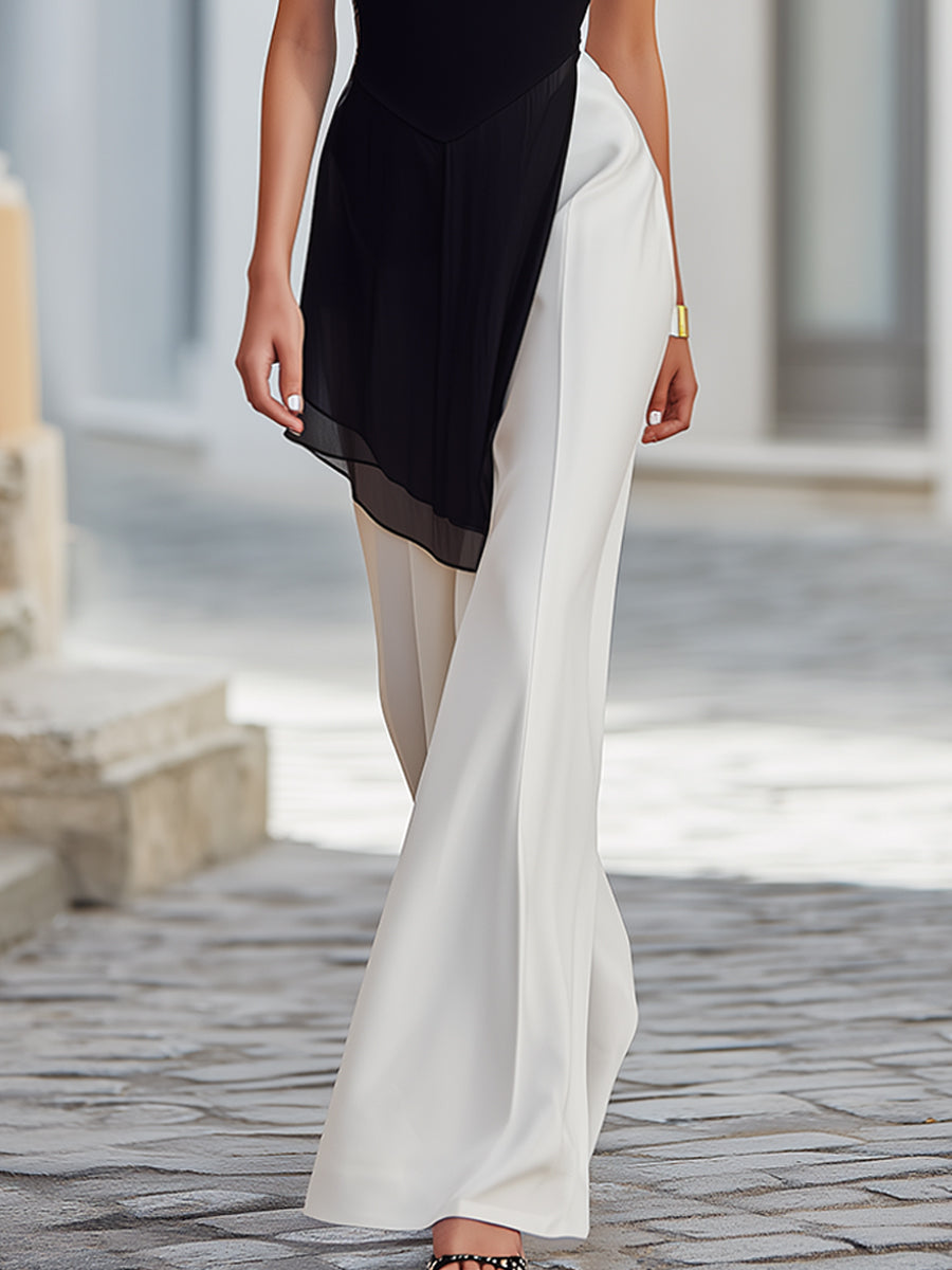 Léon Varel Asymmetrical Patchwork Top And Flared Pants Set