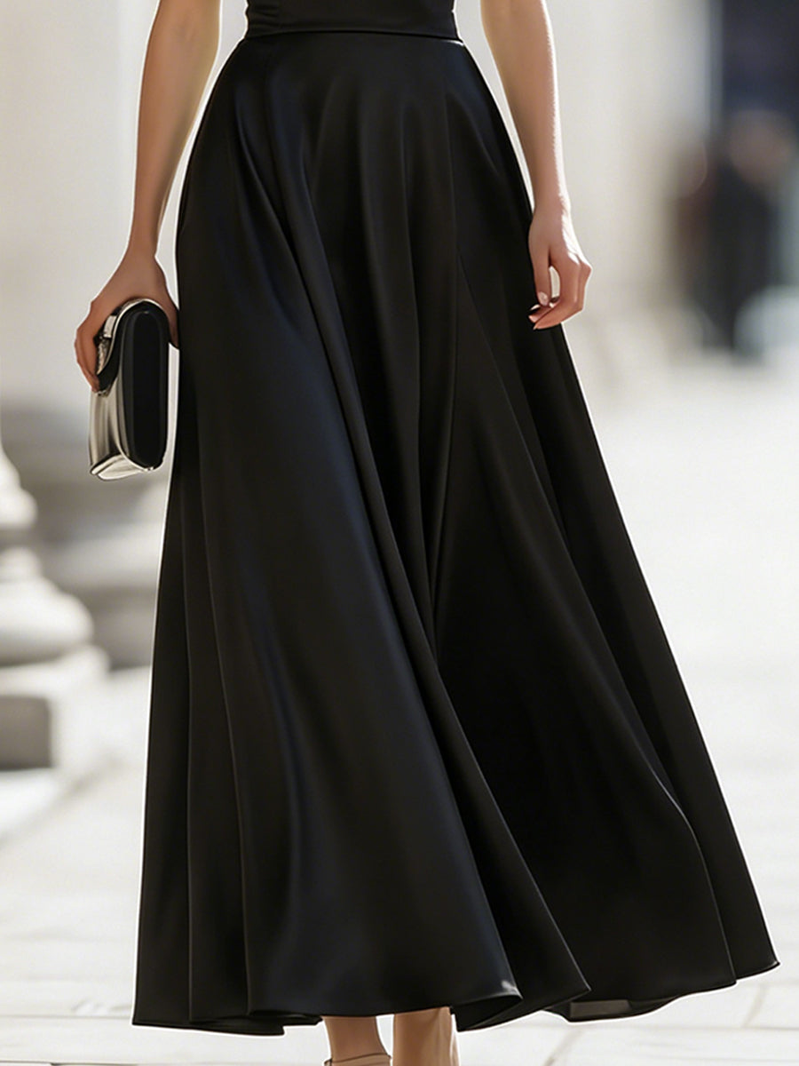 Léon Varel Off-Shoulder Satin A-Line Maxi Dress