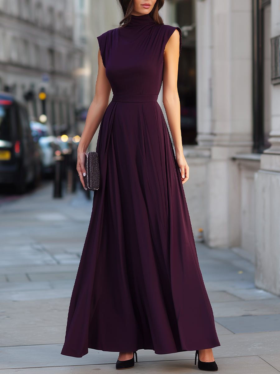 Léon Varel High Neck Pleated A-Line Maxi Dress