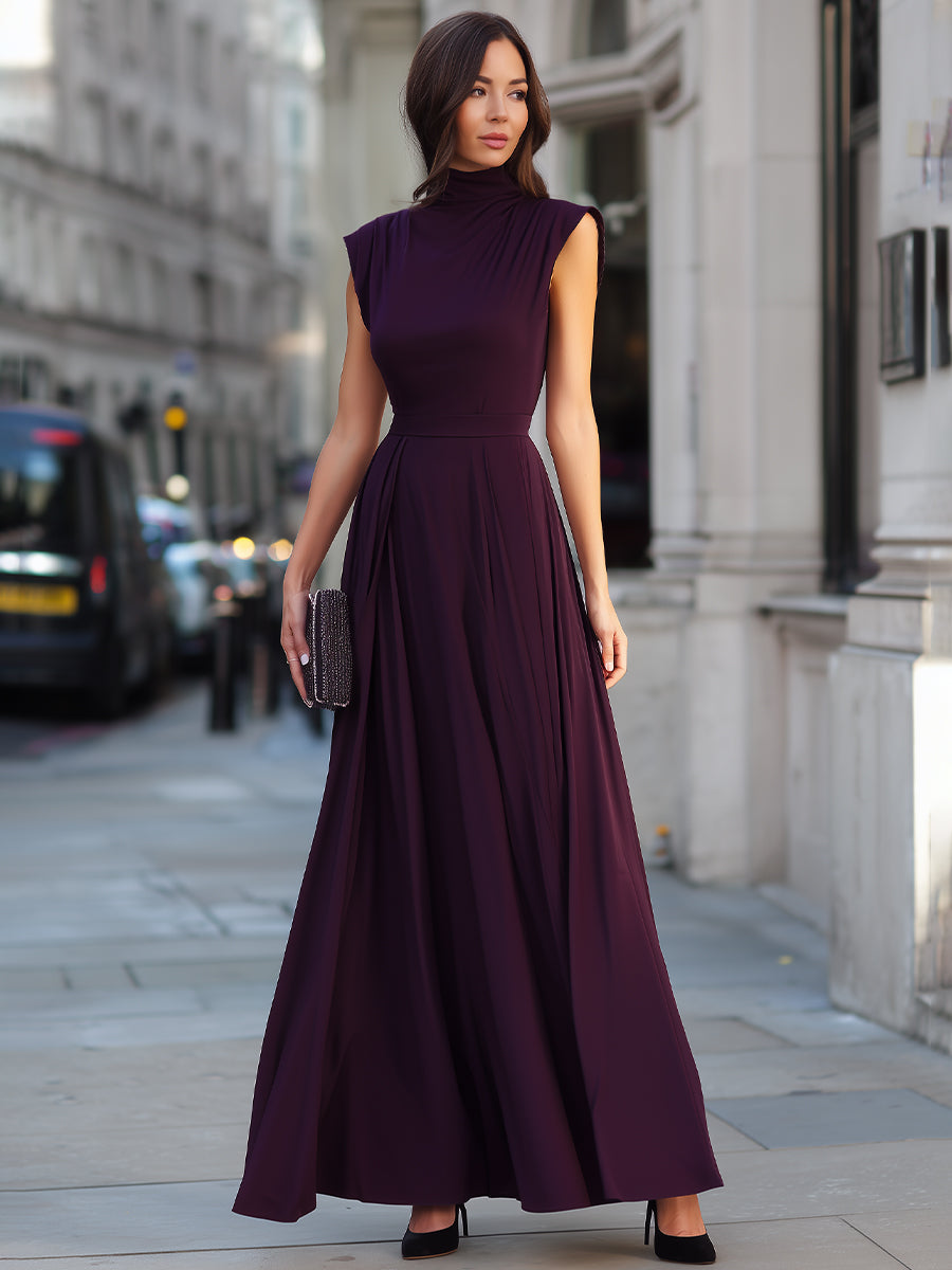 Léon Varel High Neck Pleated A-Line Maxi Dress