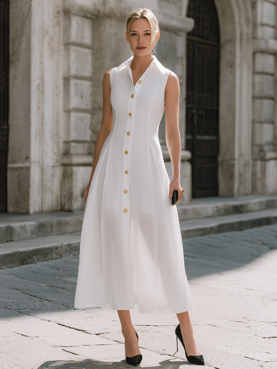 Léon Varel Premium Linen Blend Sleeveless Button-Front Maxi Dress
