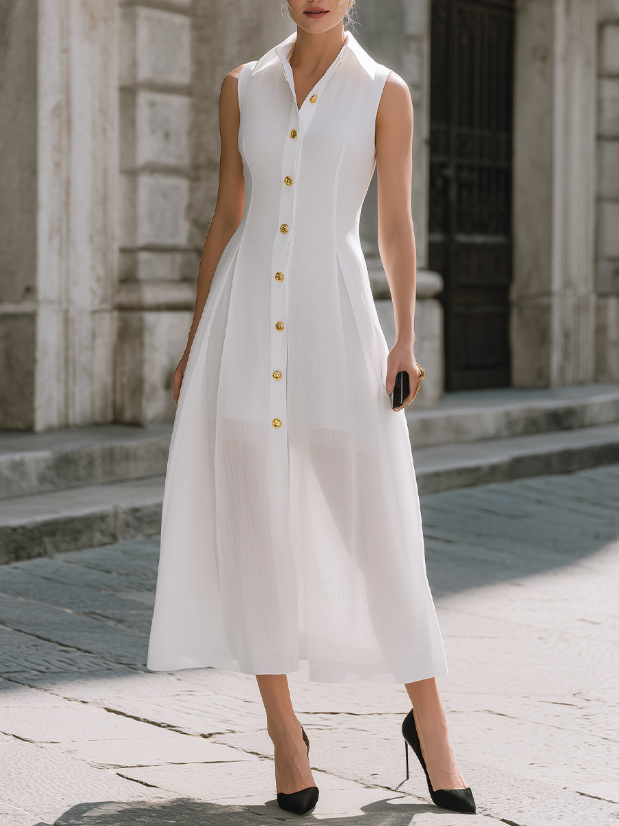 Léon Varel Premium Linen Blend Sleeveless Button-Front Maxi Dress