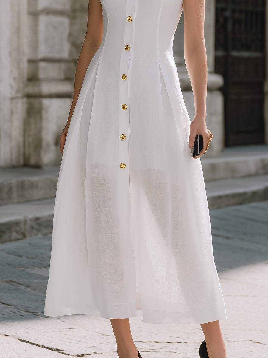 Léon Varel Premium Linen Blend Sleeveless Button-Front Maxi Dress