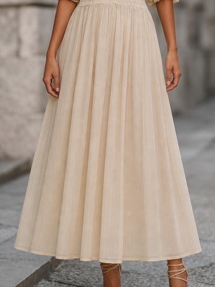Léon Varel Smocked Waist Puff Sleeve A-Line Midi Dress