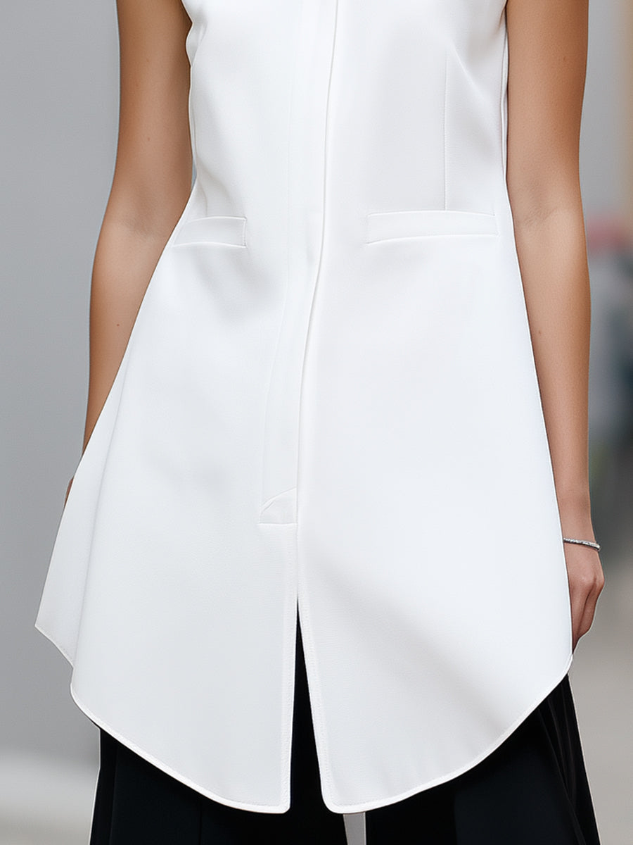 Léon Varel Sleeveless Mandarin Collar Peplum Vest Top