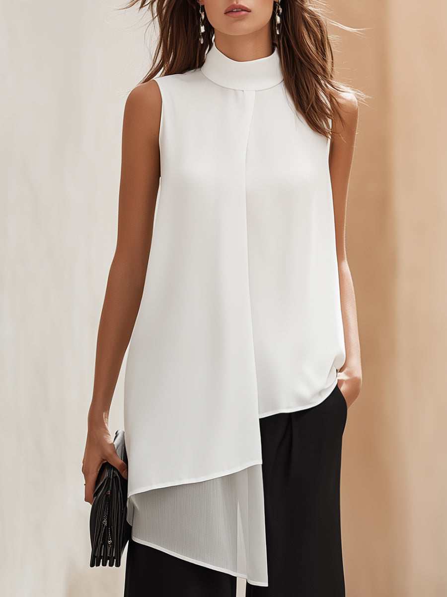 Léon Varel Sleeveless High-Neck Elegant Top With Asymmetrical Hem