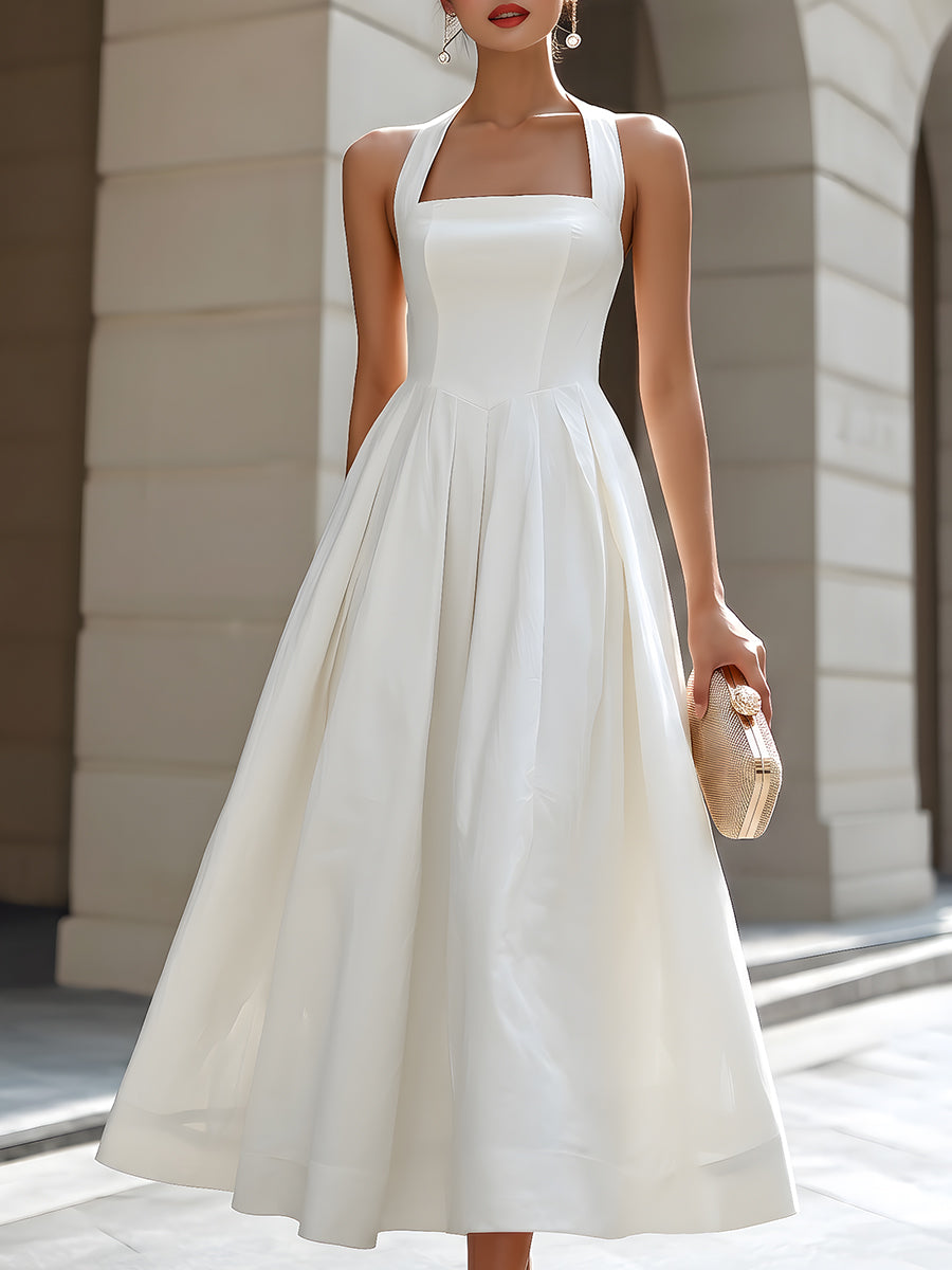 Léon Varel Square Neck Halter A-Line Maxi Dress