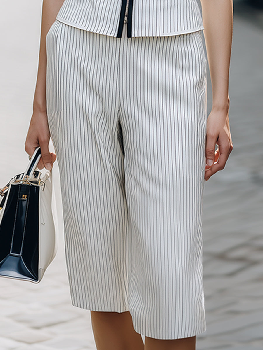 Léon Varel Striped Sleeveless Zip Vest & Wide-Leg Shorts Set