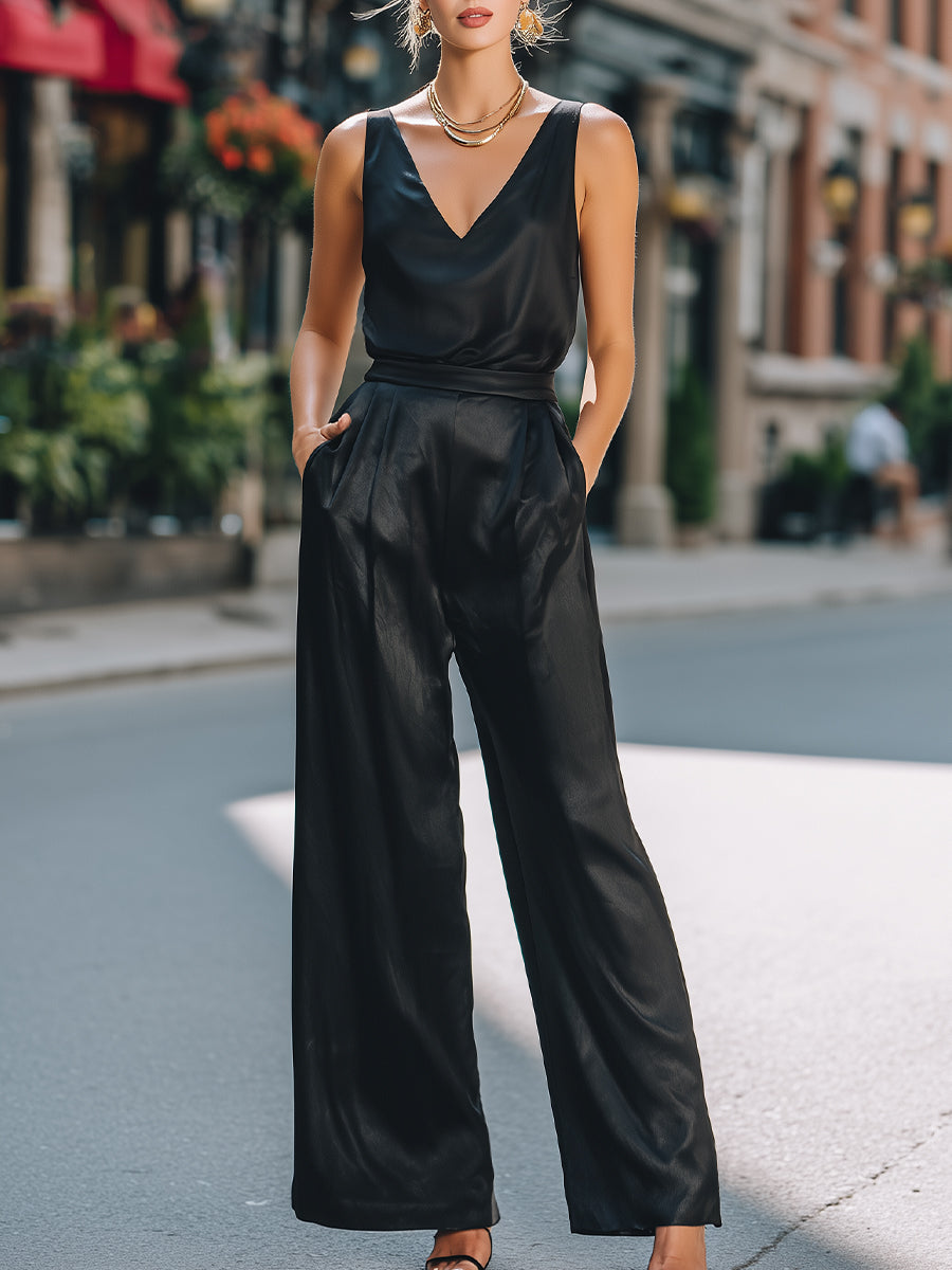 Léon Varel Sleeveless V-Neck Top & Wide-Leg Pants Set