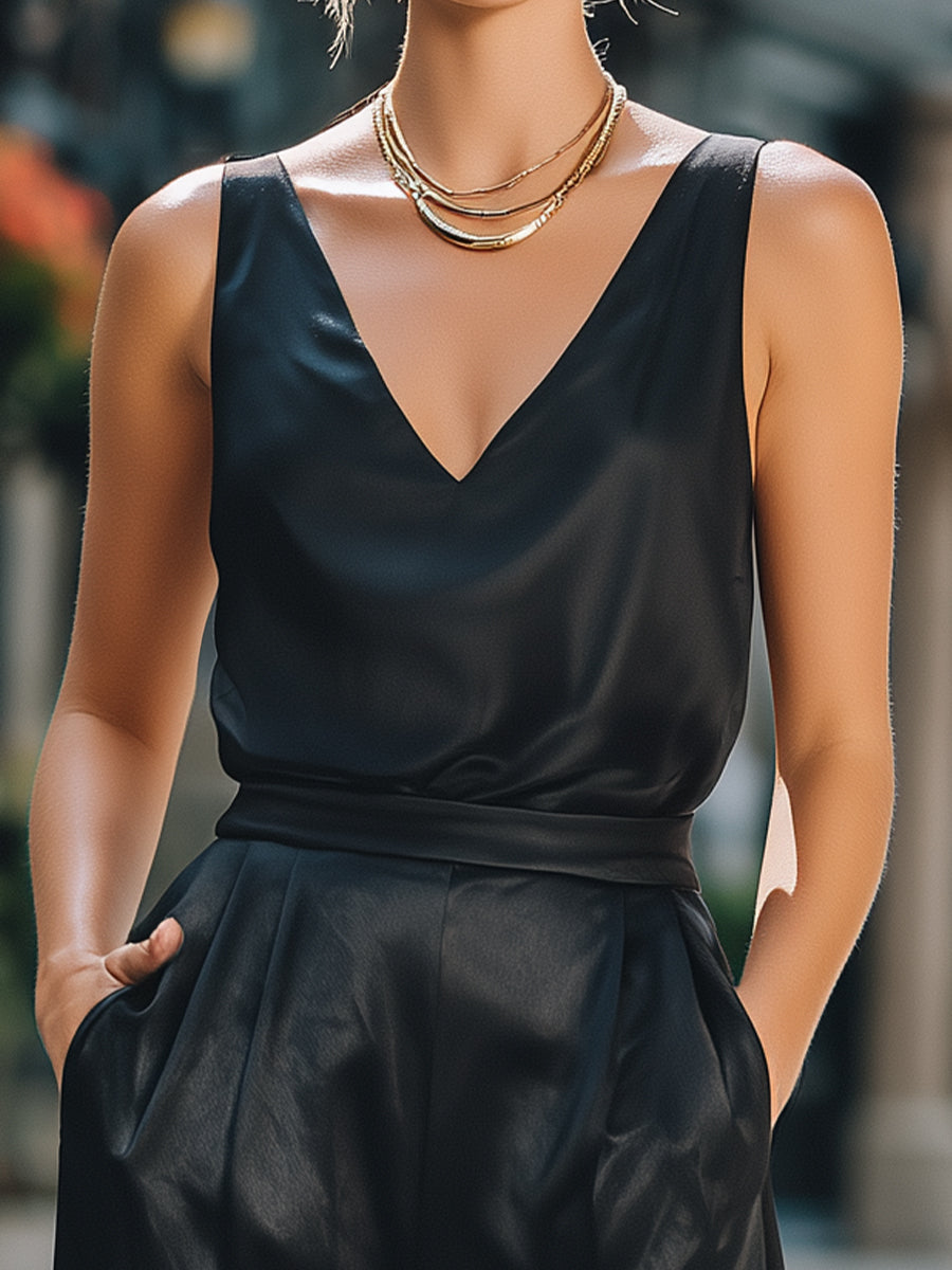 Léon Varel Sleeveless V-Neck Top & Wide-Leg Pants Set