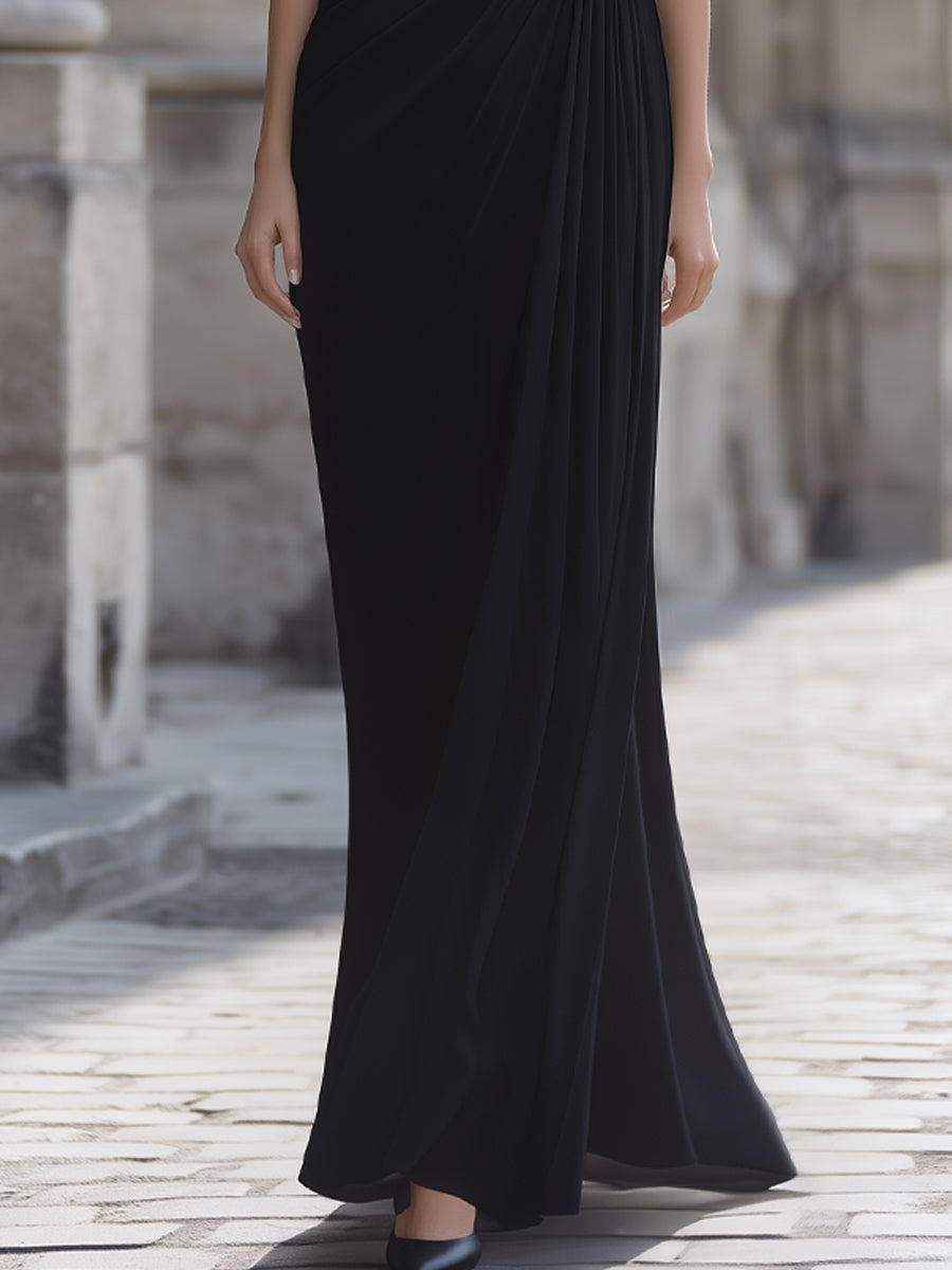 Léon Varel Contrast Off-Shoulder Draped Maxi Dress