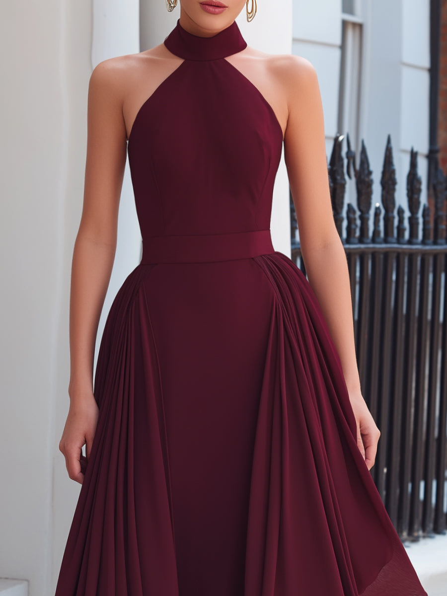 Léon Varel Halter Neck High-Low Chiffon Maxi Dress