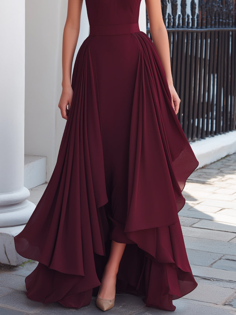 Léon Varel Halter Neck High-Low Chiffon Maxi Dress