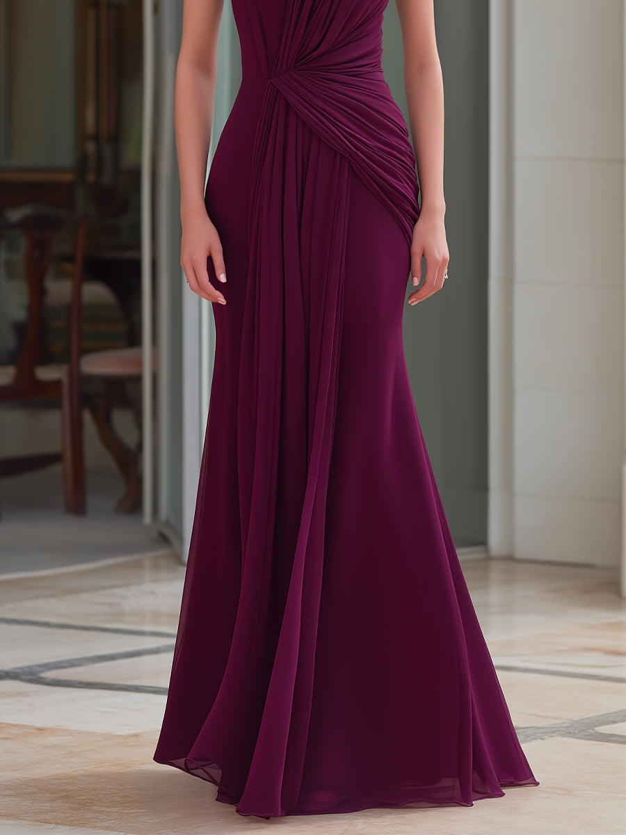 Léon Varel Waist-Gathered Draped Mock Neck Mermaid Maxi Dress