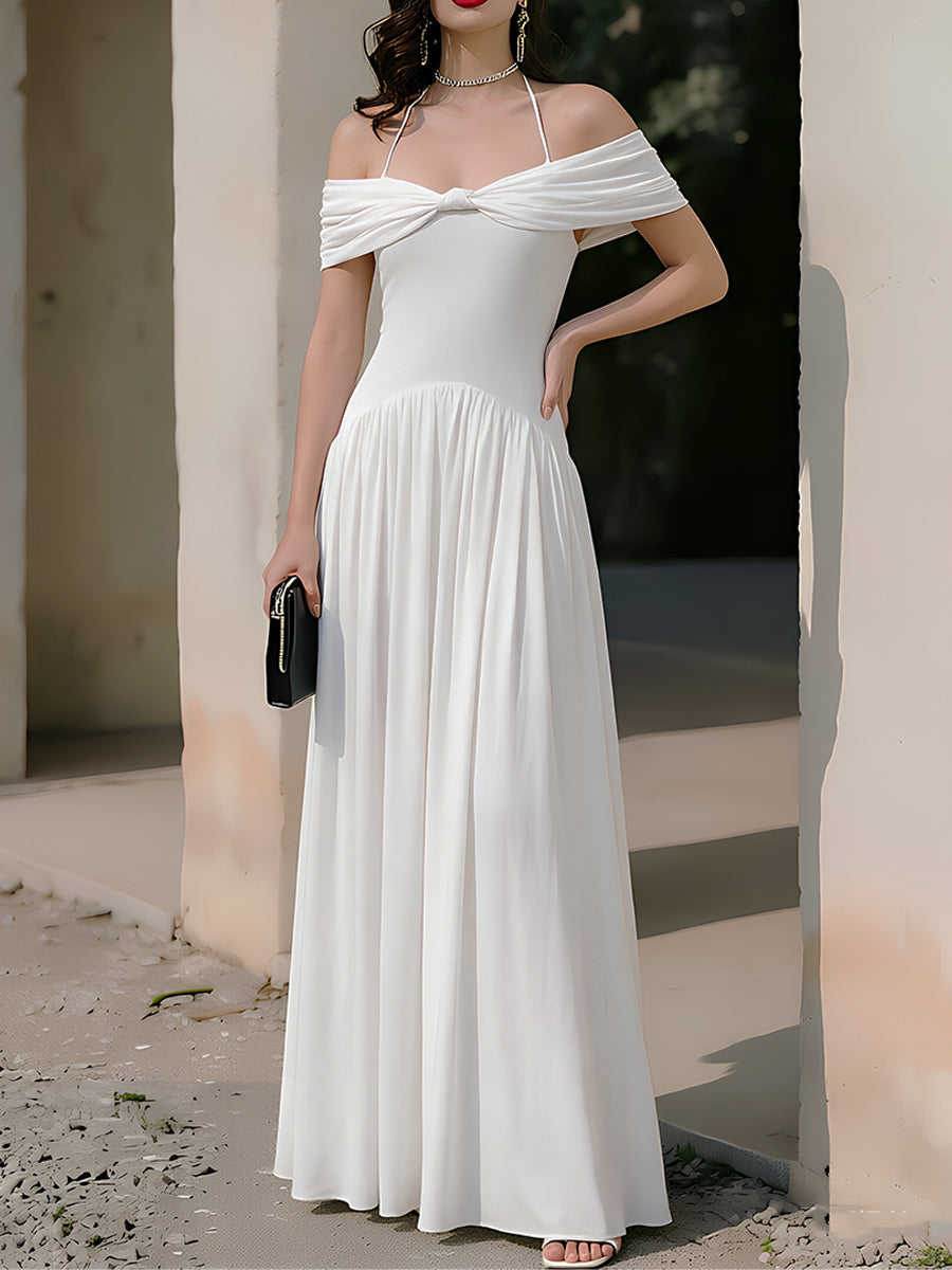 Léon Varel Halter-Off-Shoulder Twist-Front Gathered-Waist Maxi Dress
