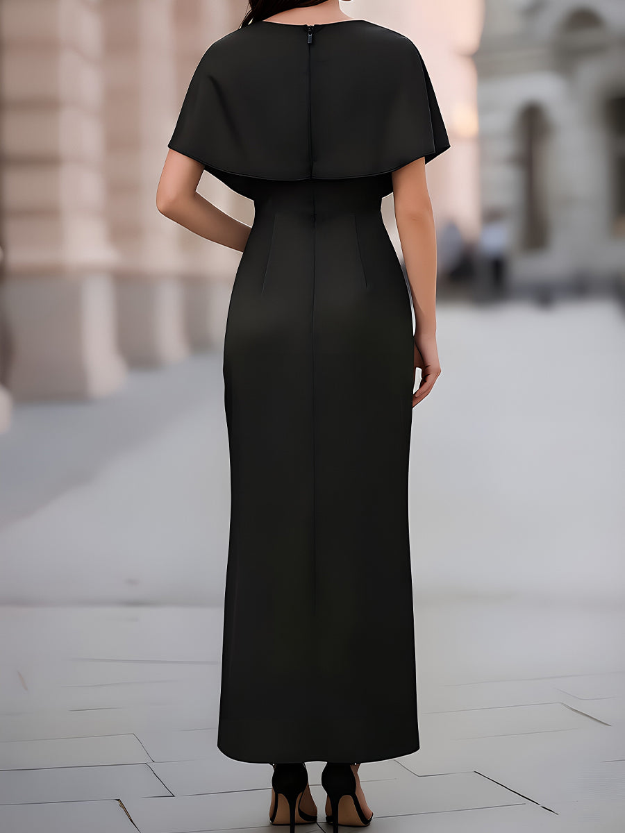 Léon Varel Cowl-Neck Capelet Satin Mermaid Maxi Dress