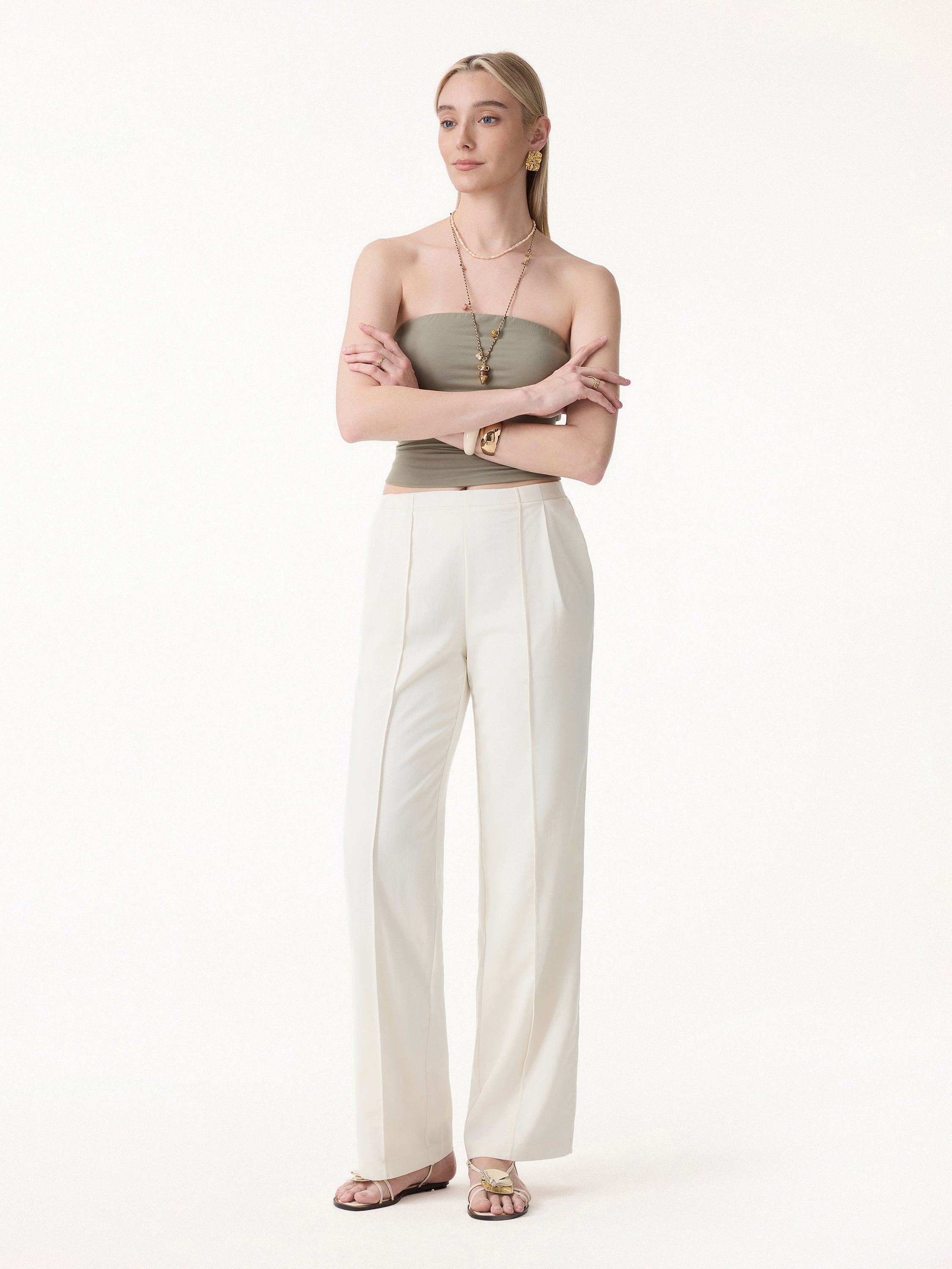 Lyocell-Linen Pintuck Wide Leg Vacay Pant