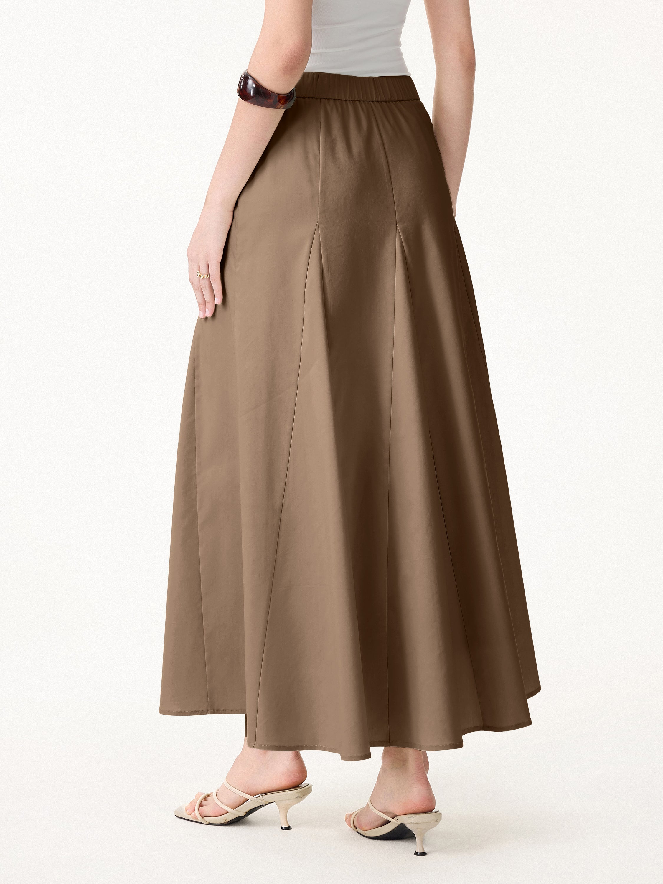 Wrinkle-Resistant Linen Blend Maxi Flare Skirt