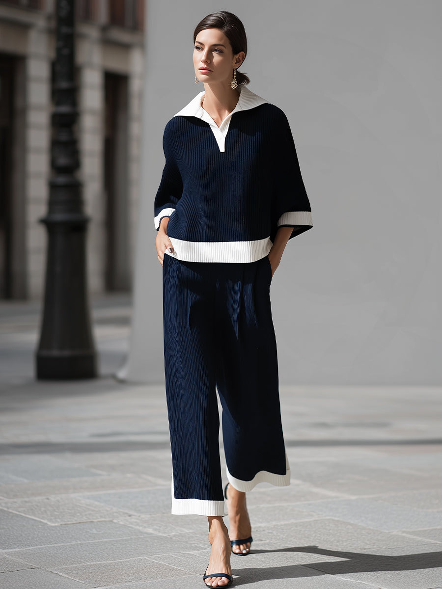 Léon Varel Sophisticated Nautical Ribbed Knit Two-Piece Lounge Set