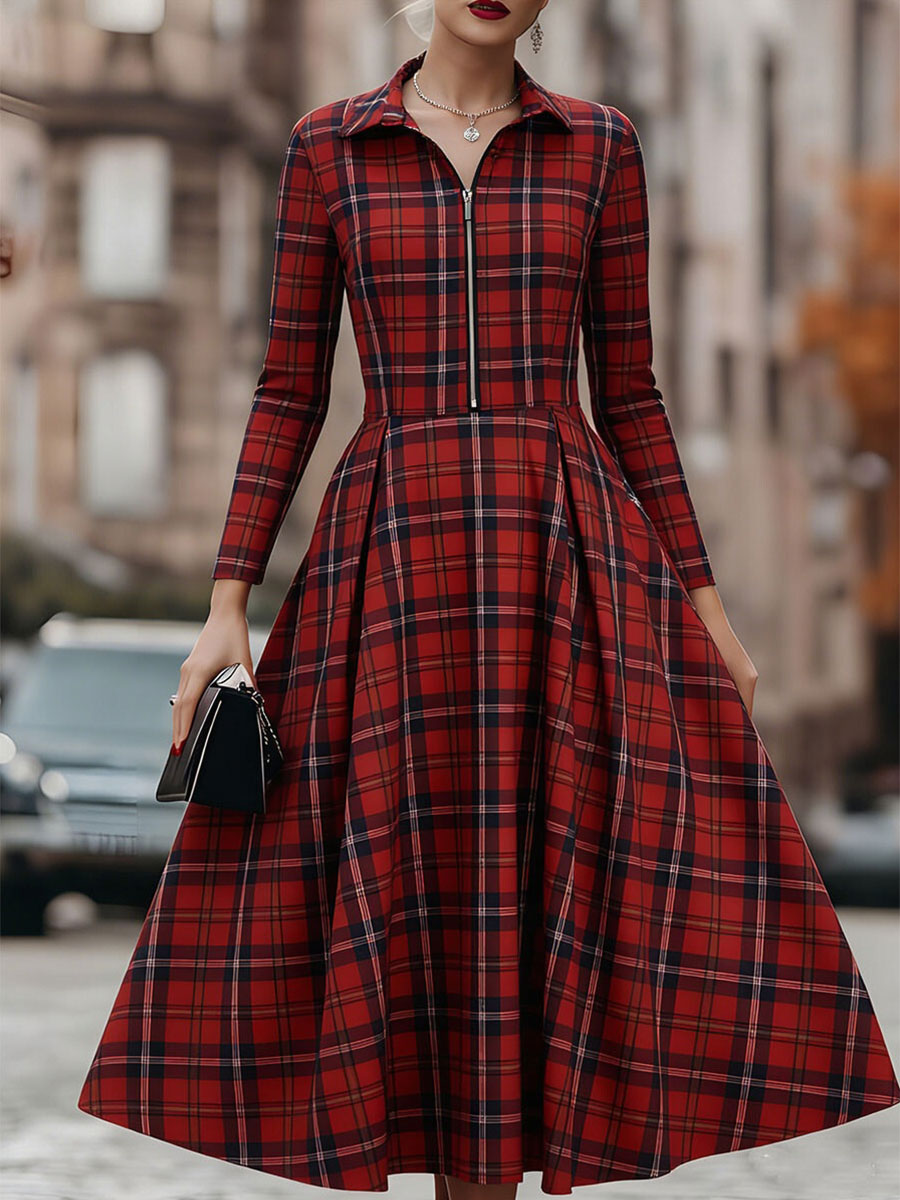 Léon Varel Elegant Long Sleeve Plaid Dress - Perfect Blend Of Classic And Contemporary