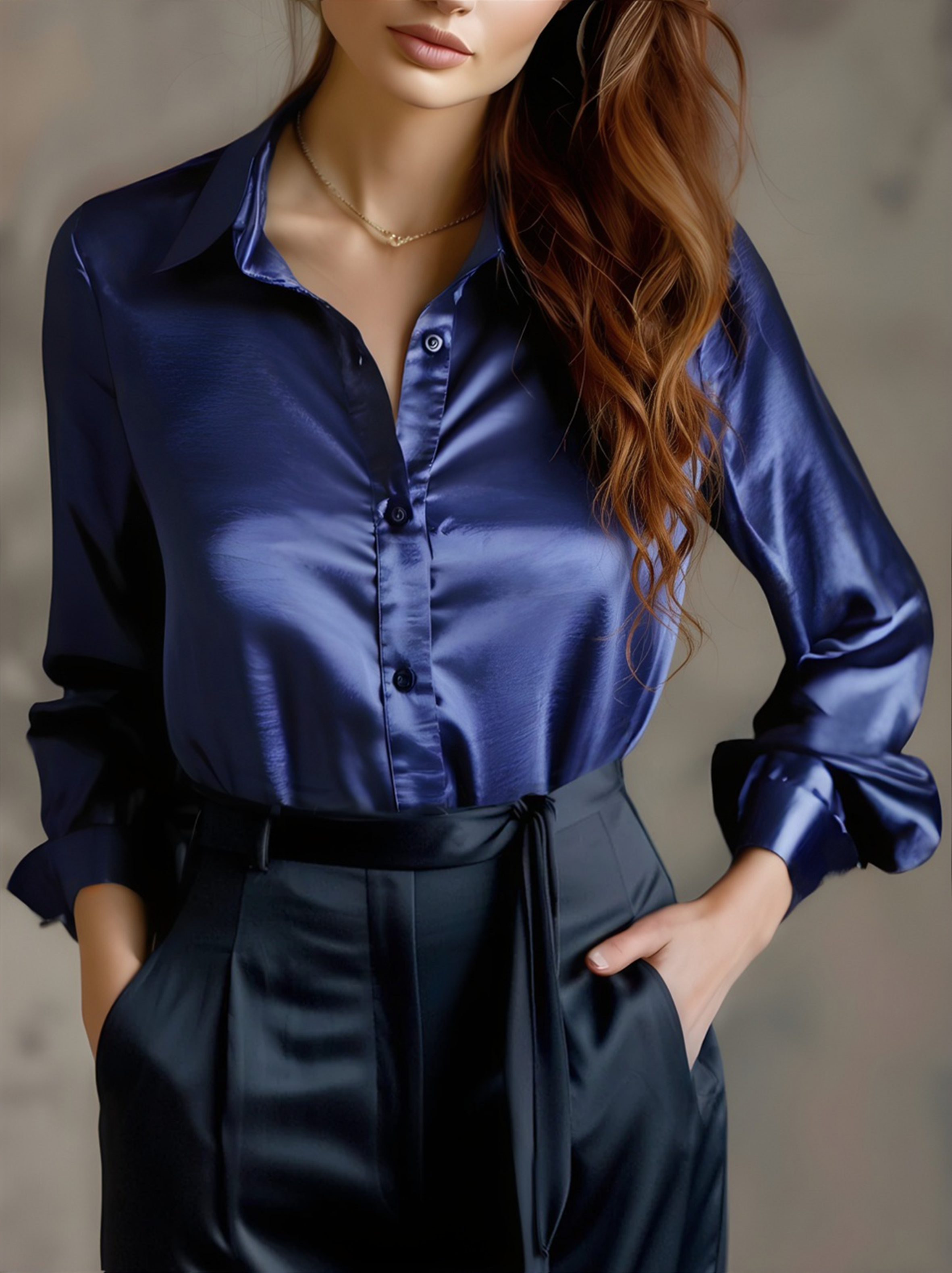 Léon Varel Elegant Satin Long Sleeves Blouse