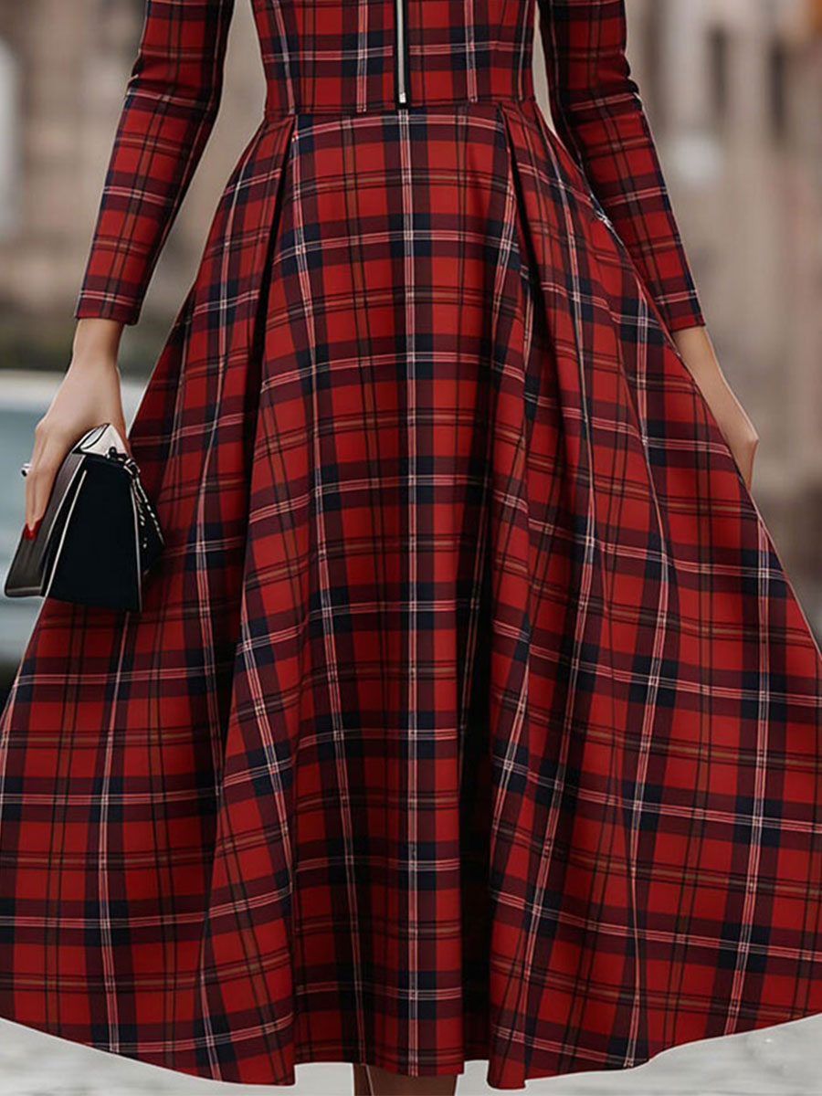 Léon Varel Elegant Long Sleeve Plaid Dress - Perfect Blend Of Classic And Contemporary