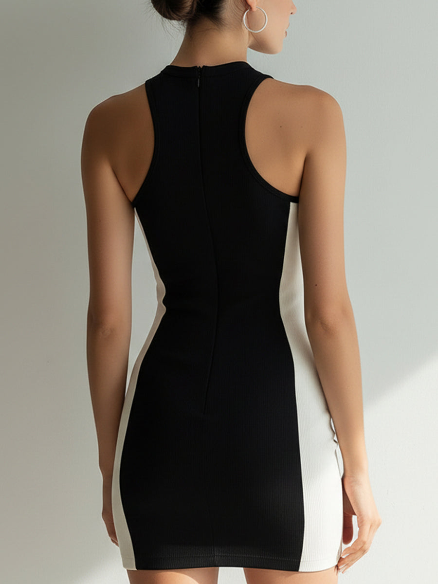 Léon Varel Black & Ivory Color-Block Sleeveless Bodycon Mini Dress