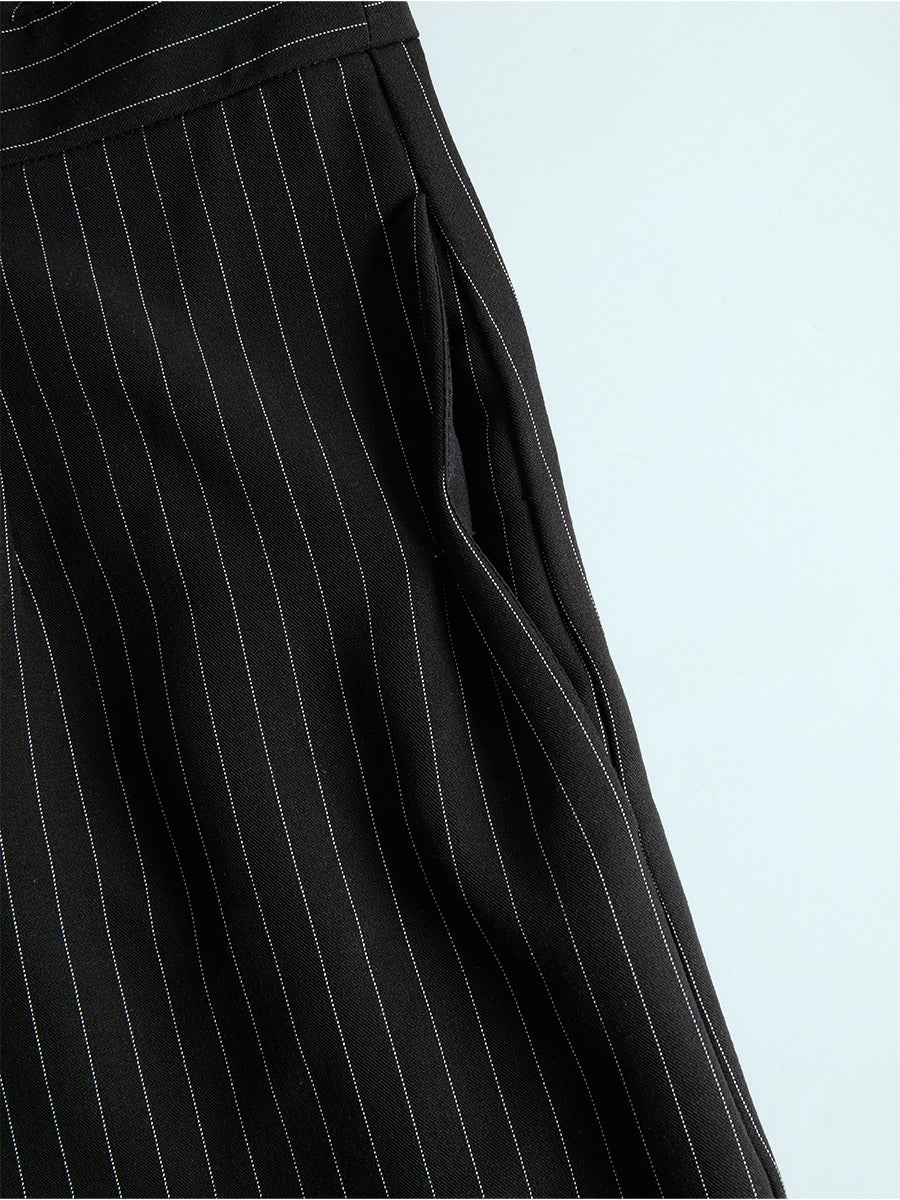 Léon Varel Black Pinstripe Suspender Wide-Leg Jumpsuit
