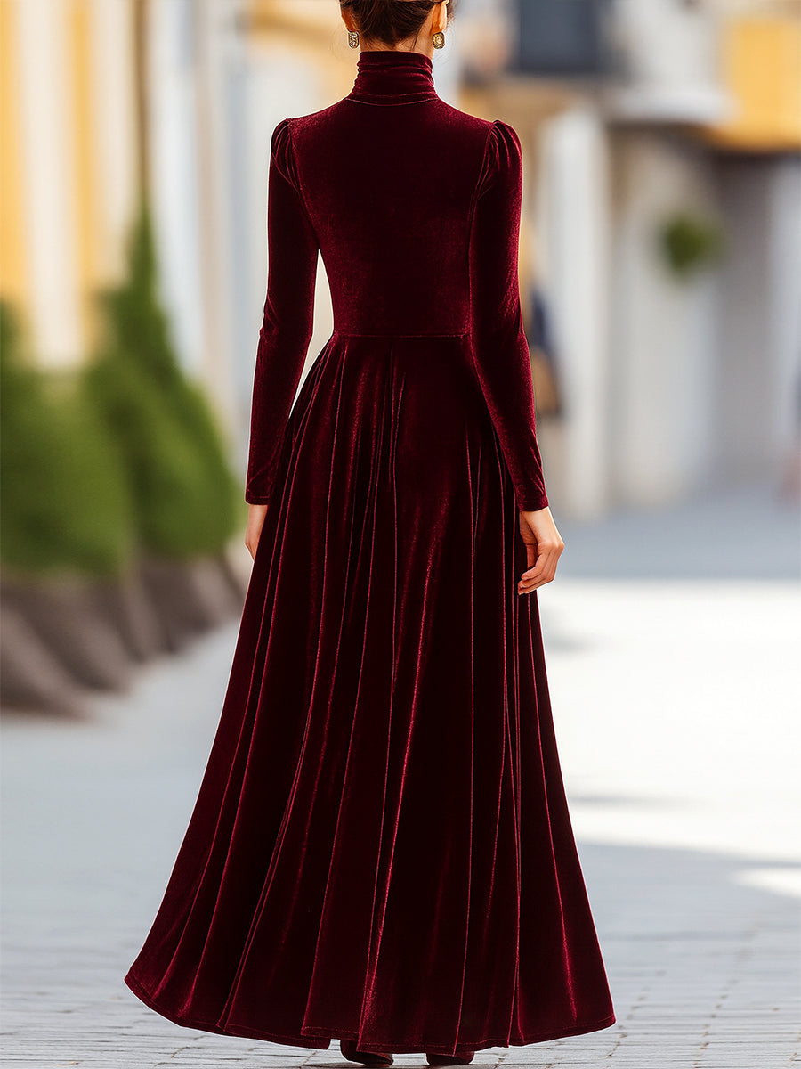 Léon Varel Burgundy Velvet Long-Sleeve Gown