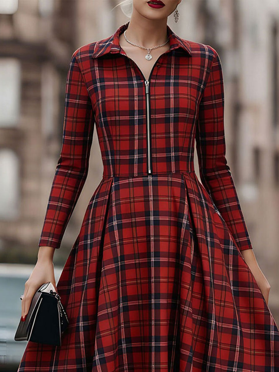 Léon Varel Elegant Long Sleeve Plaid Dress - Perfect Blend Of Classic And Contemporary