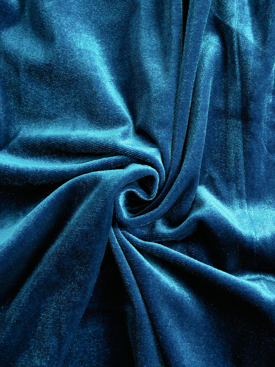 Léon Varel Elegant Midnight Blue Velvet Wrap Midi Dress