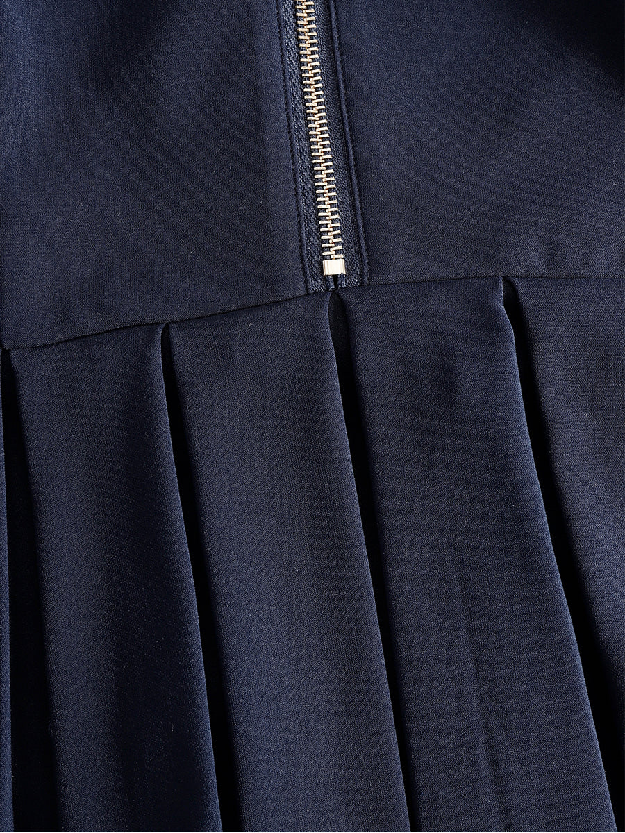 Léon Varel Navy Collared Zip-Front Pleated Mini Dress
