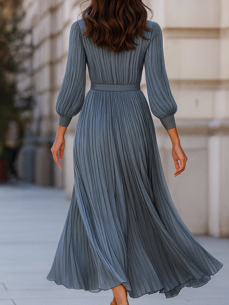 Léon Varel Mooyius Steel Blue Pleated Midi Dress