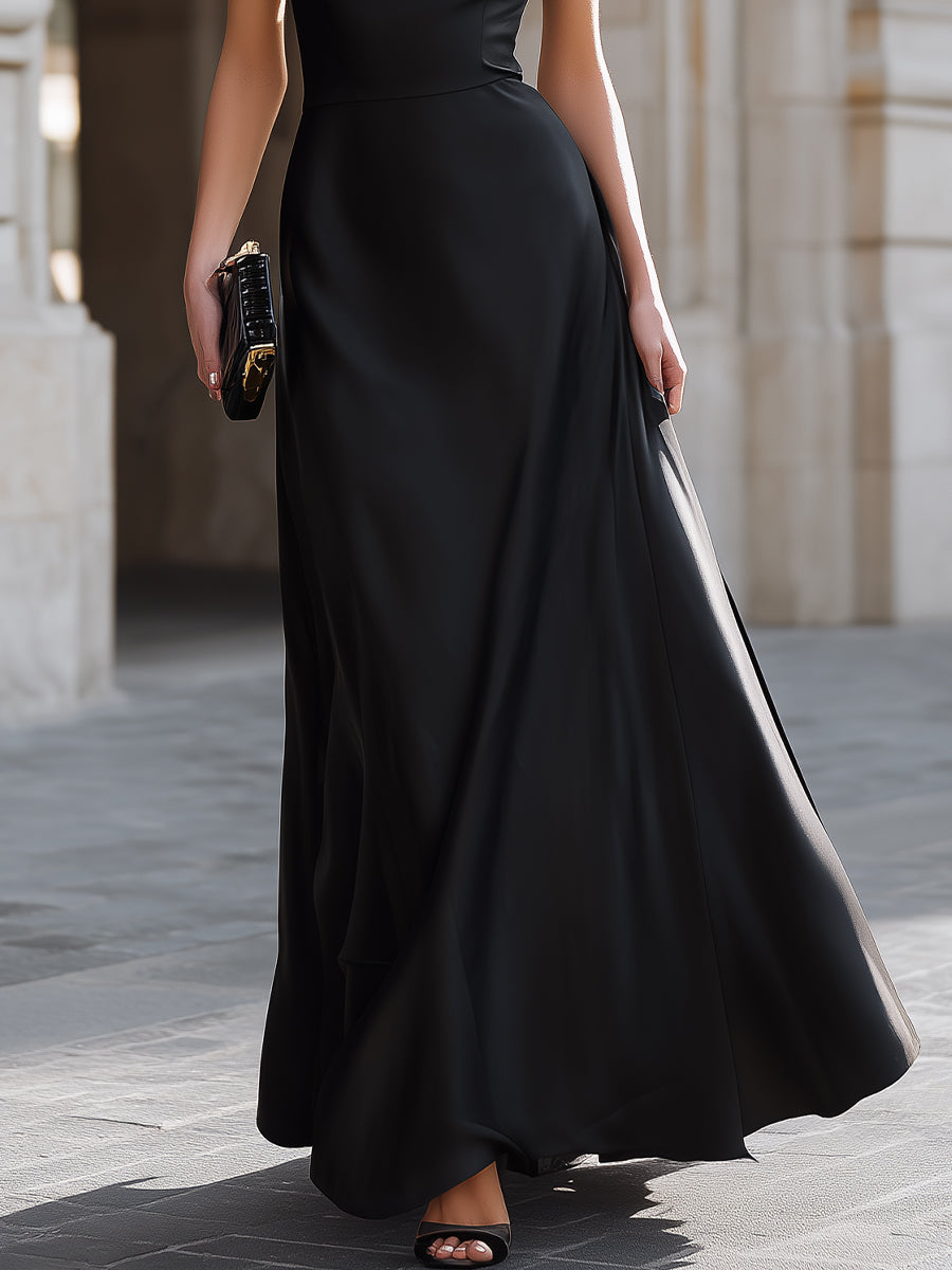 Léon Varel One-Shoulder Draped High-Neck Maxi Dress