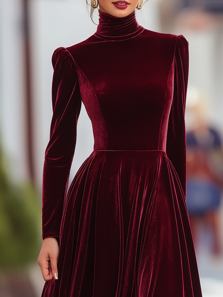 Léon Varel Burgundy Velvet Long-Sleeve Gown