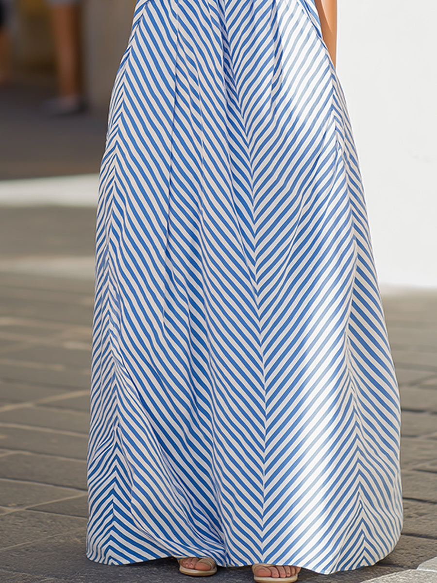 Léon Varel Nautical Stripe Halter Neck Maxi Dress