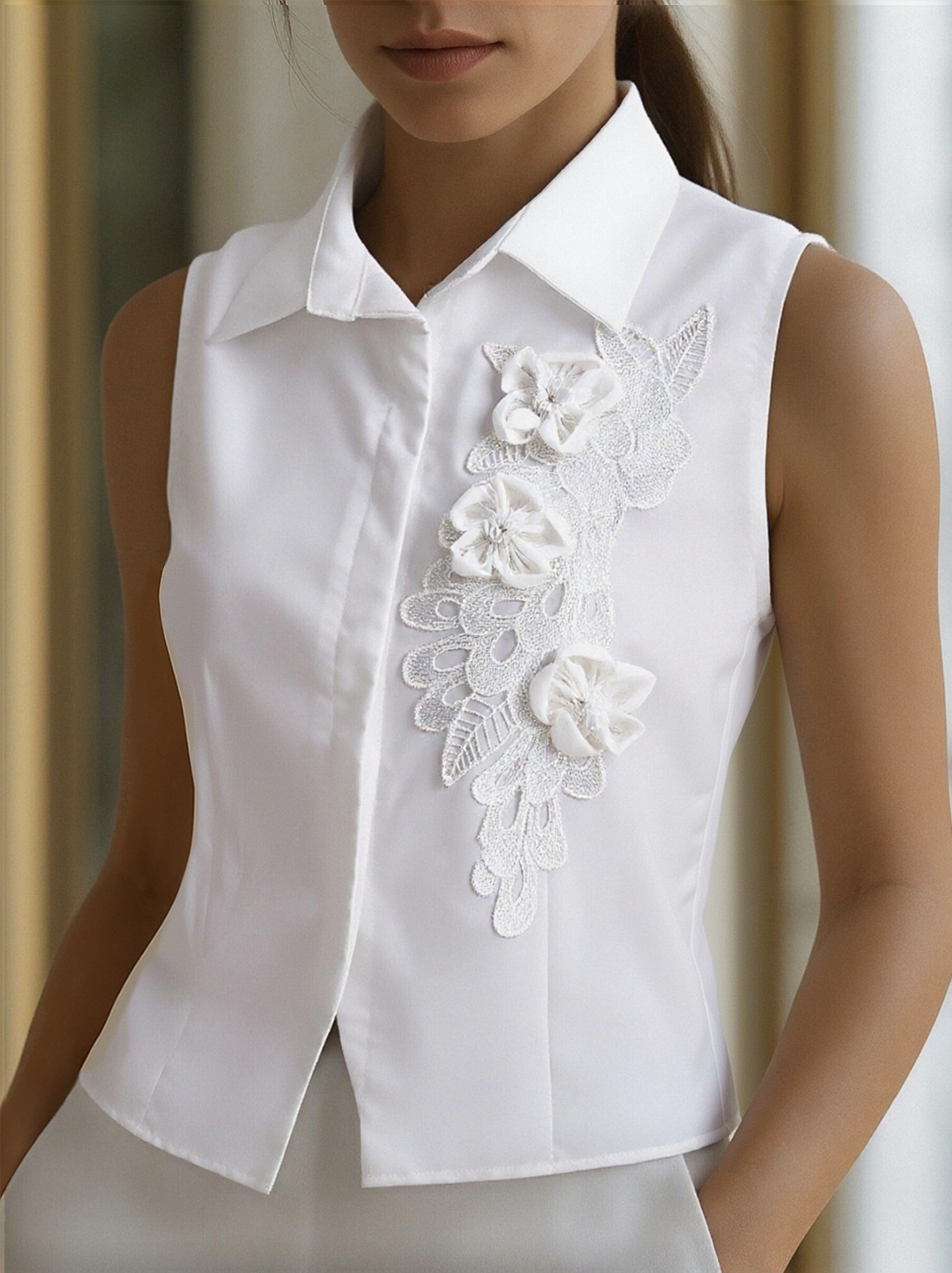 Léon Varel Sleeveless Shirt with 3D Floral Appliqué