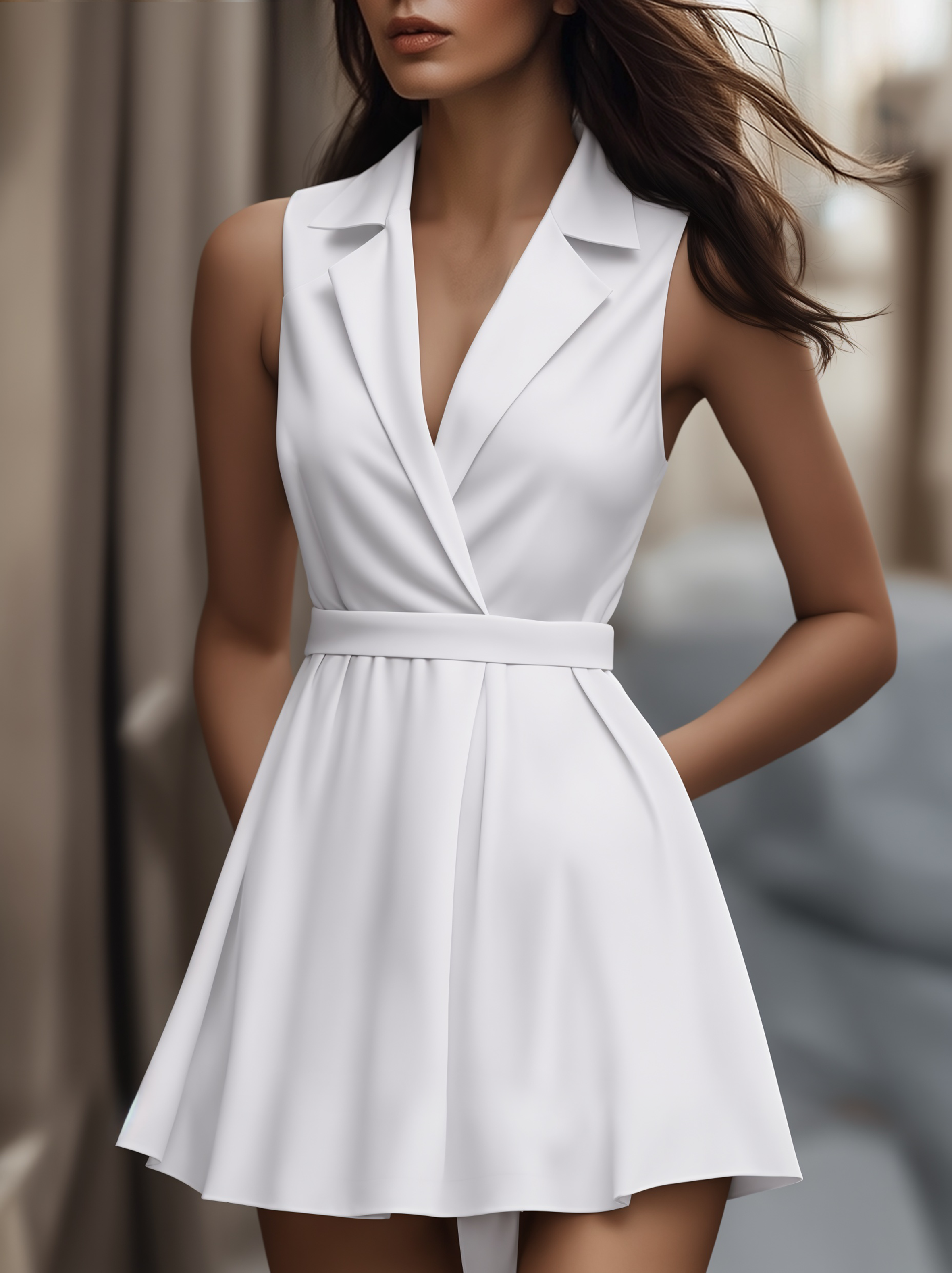 Léon Varel White Pleated Mini Shirt Dress