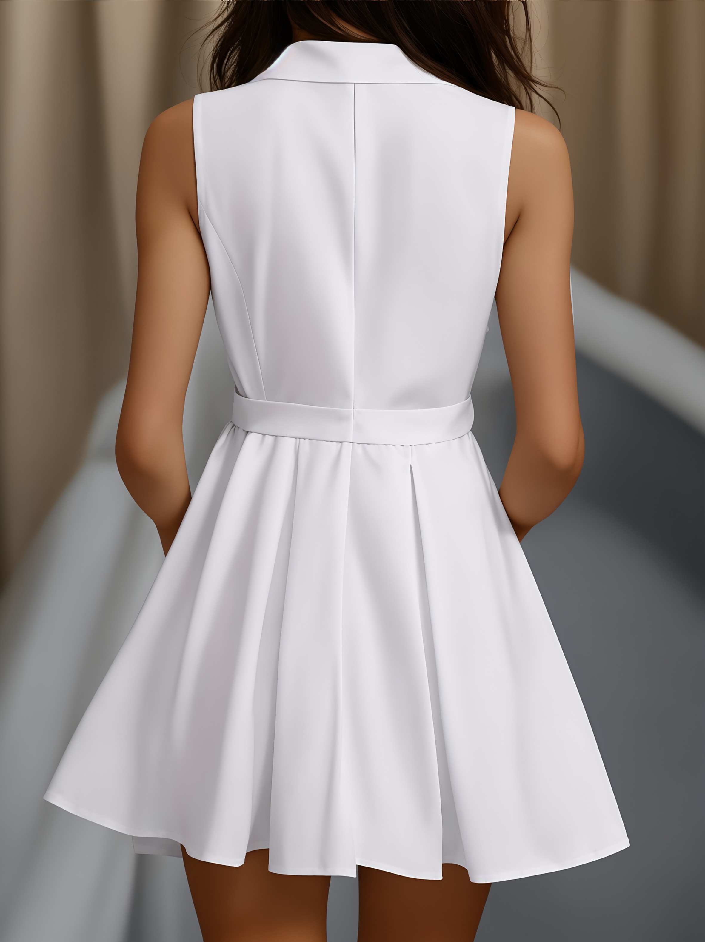 Léon Varel White Pleated Mini Shirt Dress