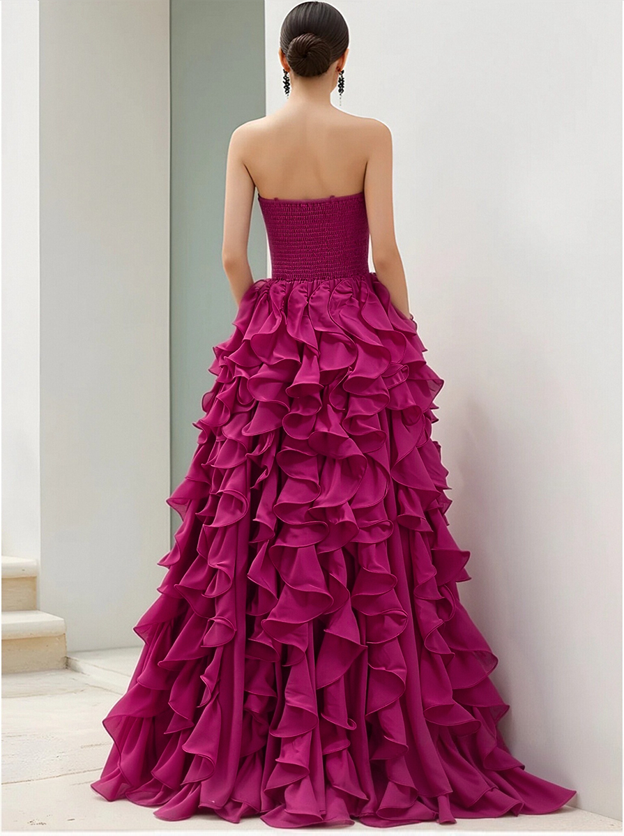 Léon Varel Strapless Magenta Ruffled Ball Gown
