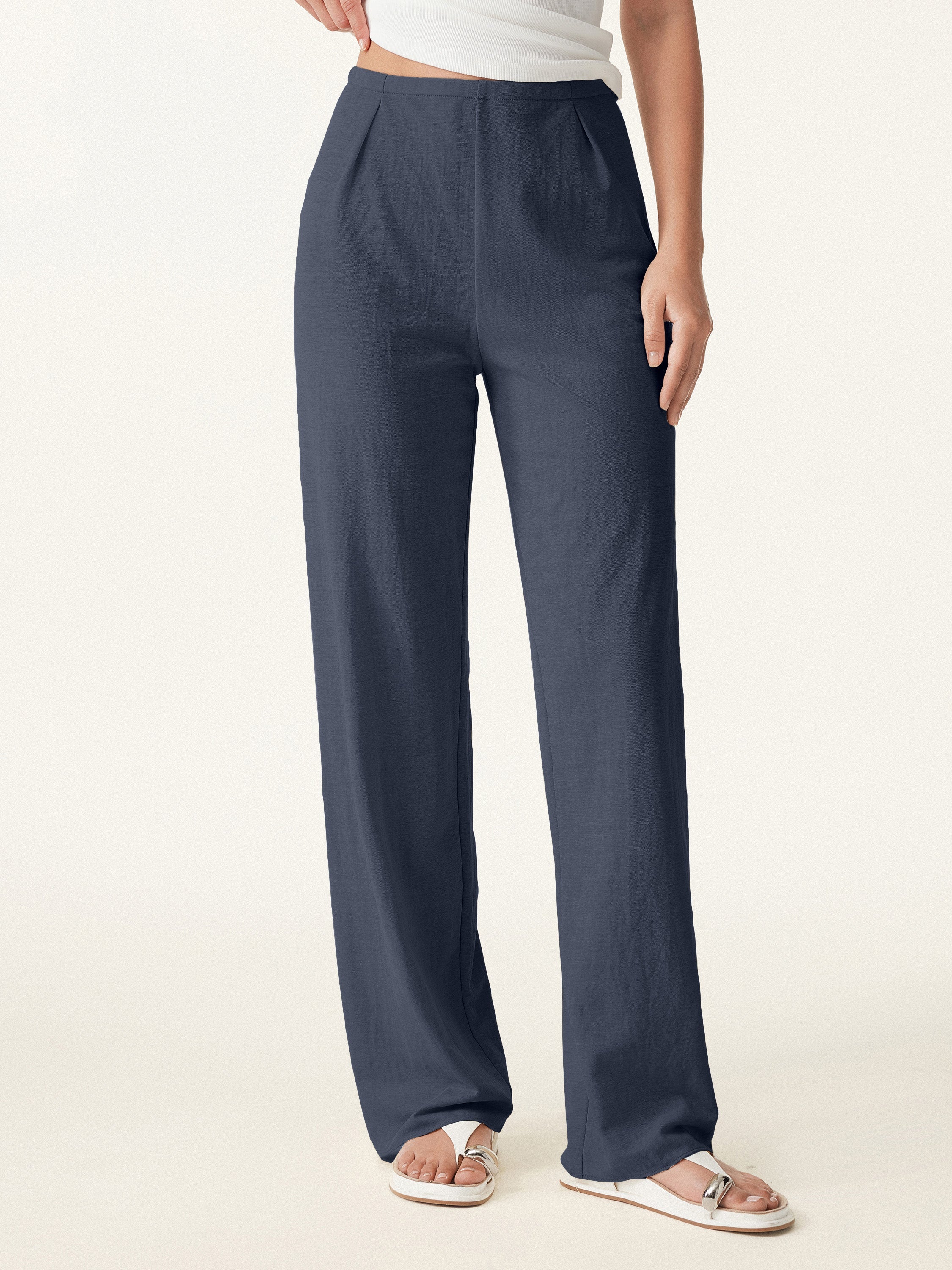 Wrinkle-resistant Cotton-linen Straight Leg Pant