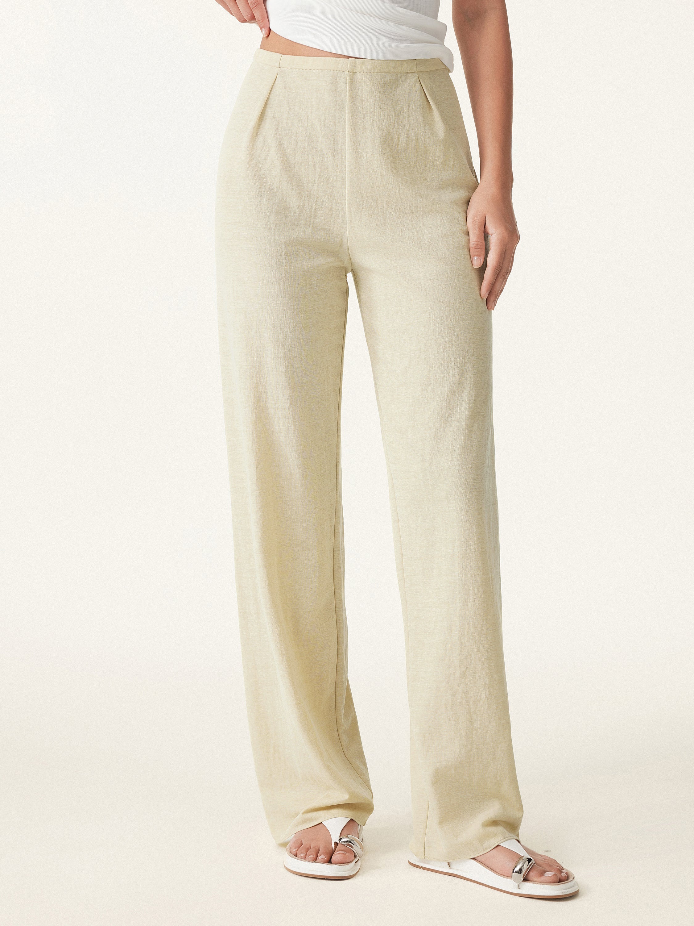 Wrinkle-resistant Cotton-linen Straight Leg Pant