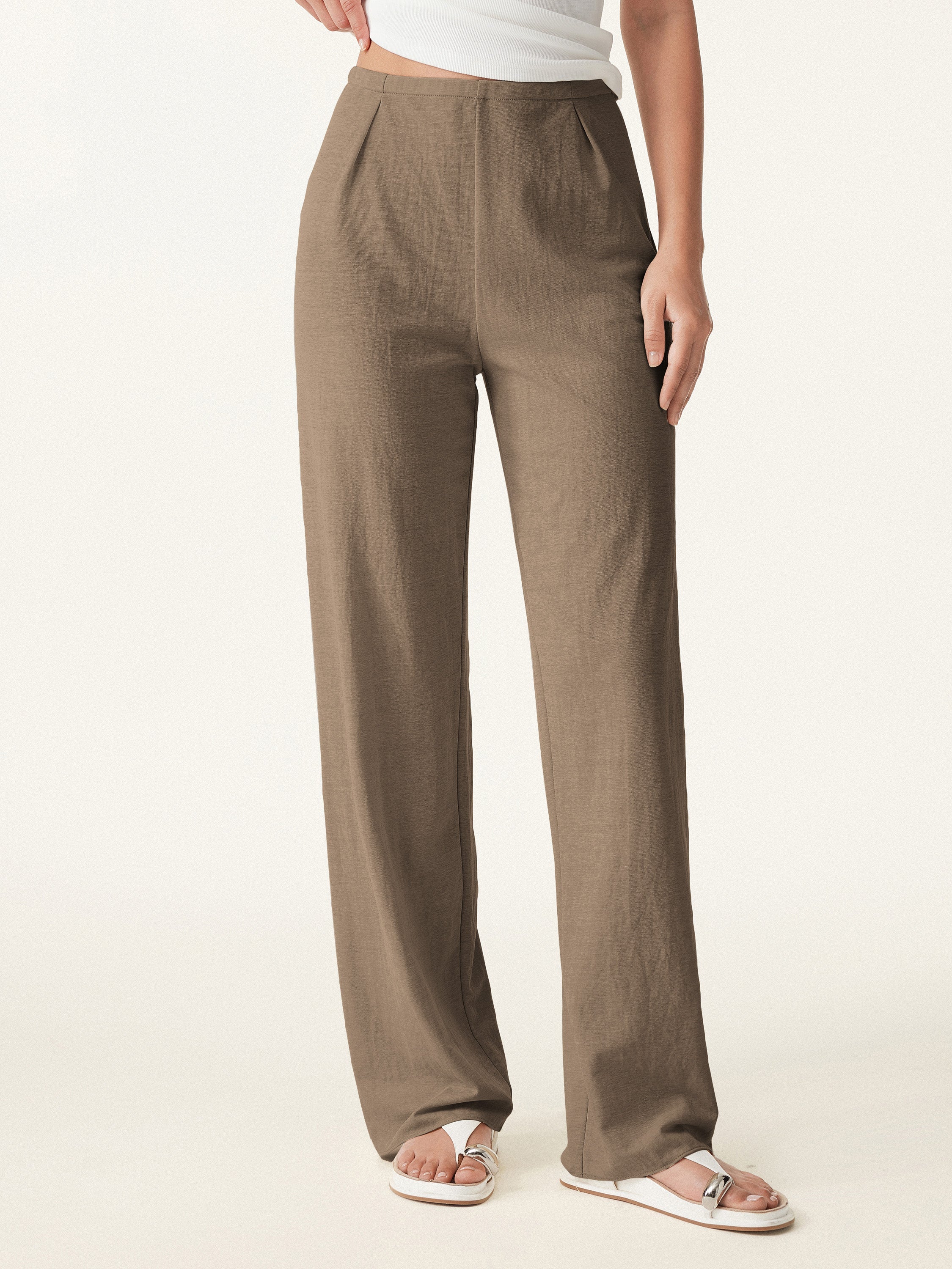 Wrinkle-resistant Cotton-linen Straight Leg Pant